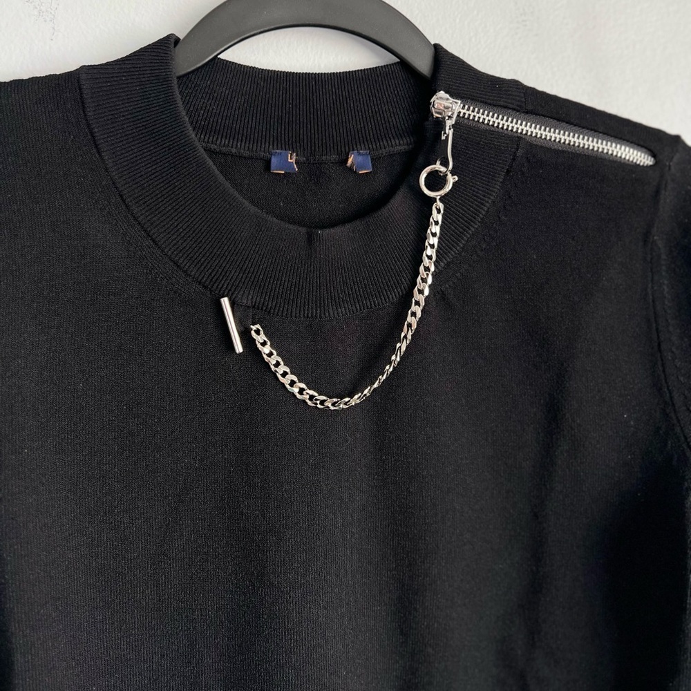 Louis Vuitton Women’s S • Black Uniform Sweater Top Silver Chain. - Picture 2 of 4